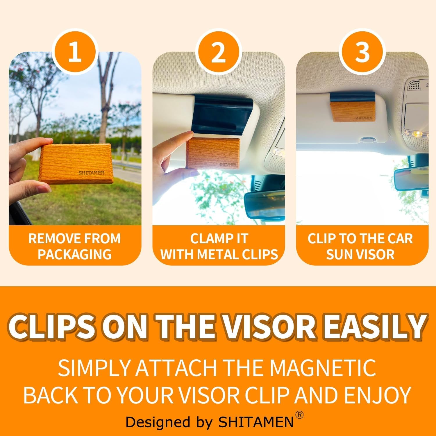 Car Air Freshener - Wood Air Freshener - Car Odor Eliminator - Visor Clip Scent Starter Kit (Pack of 1 Teak Scent)