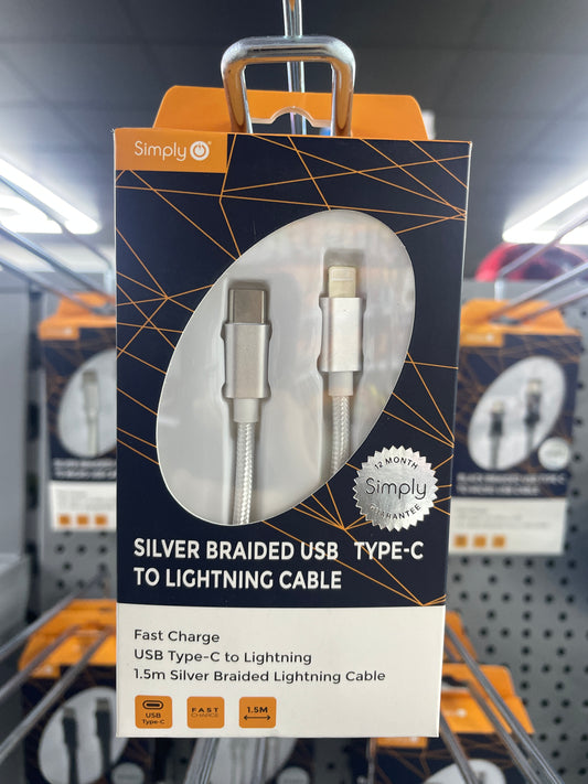 SIMPLY SILVER BRAIDED USB TYPE-C TO LIGHTING CABLE