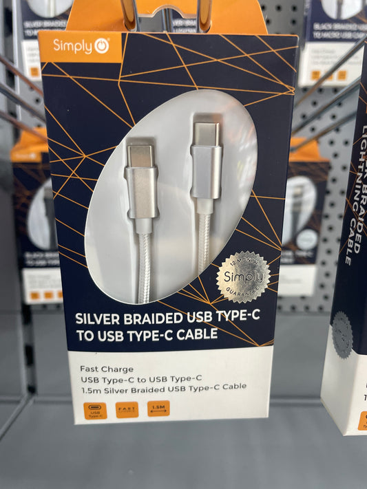 SIMPLY SILVER BRAIDED USB TYPE-C TO USB TYPE-C CABLE