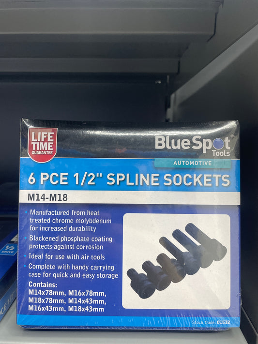 BLUESPOT 6 PCE 1/2” SPLINE SOCKETS M14 - M18