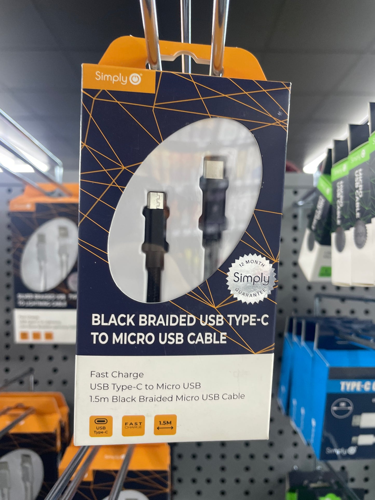 SIMPLY BLACK BRAIDED USB TYPE-C TO MICRO USB CABLE