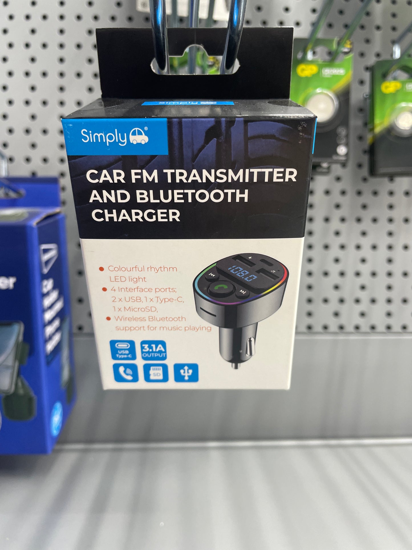 SIMPLY CAR FM TRANSMITTER AND BLUETOOTH CHARGER