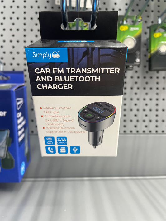 SIMPLY CAR FM TRANSMITTER AND BLUETOOTH CHARGER