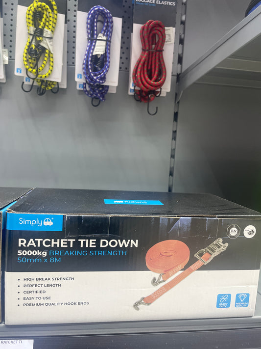 SIMPLY RATCHET TIE DOWN 5000KG BREAKING STRENGTH 50MMx8M
