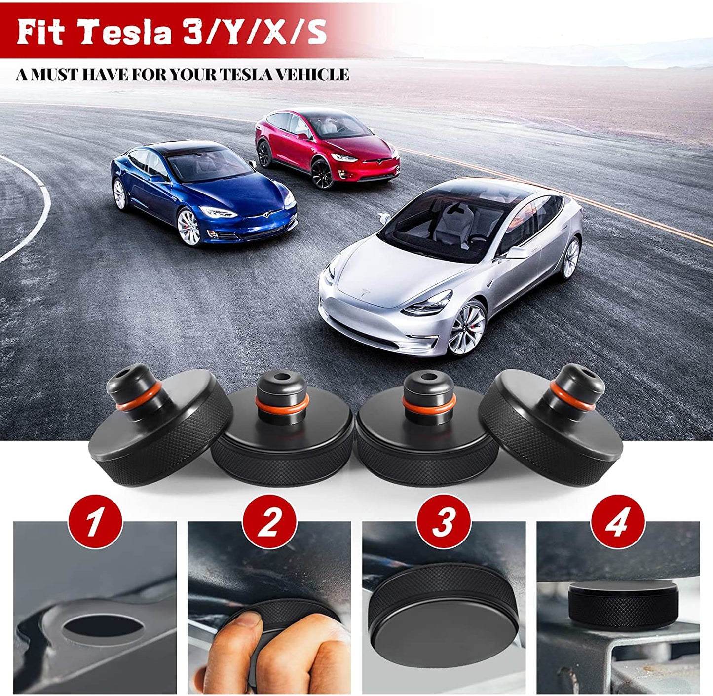 Lifting Jack Pad for Tesla Model 3 S X Y, 4 Pucks with a Storage Case, Accessories for Tesla Vehicles