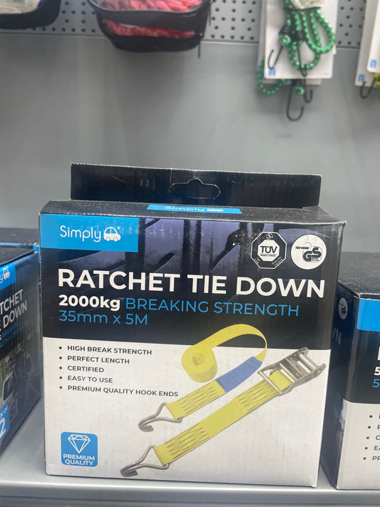 SIMPLY RATCHET TIE DOWN 2000KG BREAKING STRENGTH 35MMx5M