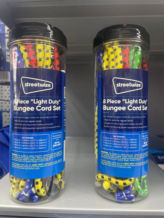 STREETWIZE 8 PIECE “LIGHT DUTY” BUNGEE CORD SET