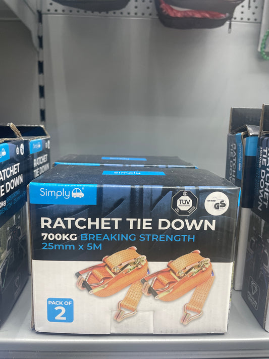 SIMPLY RATCHET TIE DOWN 700KG BREAKING STRENGTH - 25MMx5M