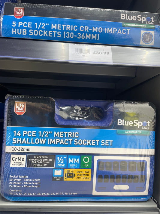 BLUESPOT 14 PCE 1/2” METRIC SHALLOW IMPACT SOCKET SET (10 - 32MM)