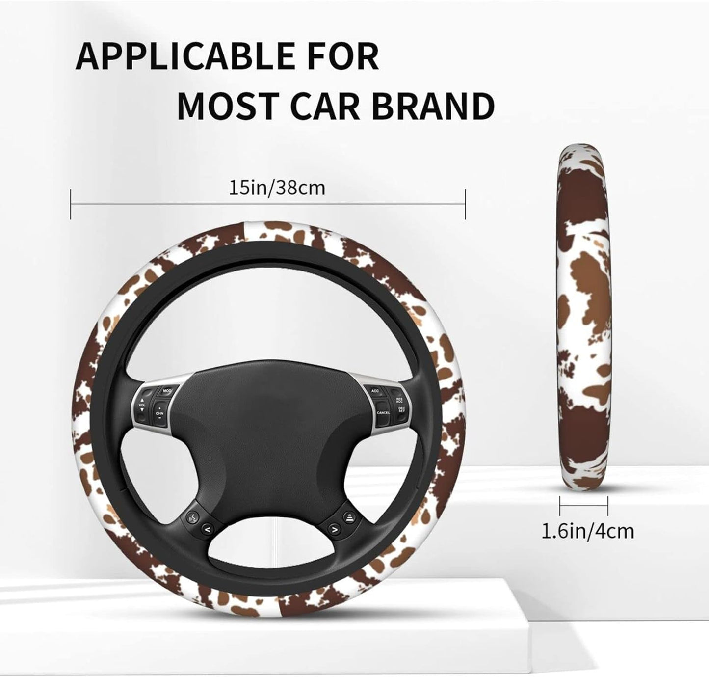 Brown Cow Print Steering Wheel Cover Universal 15 Inches for Women Men, Neoprene Anti-Slip Cute Car Steering Wheel Grip Wrap Car Accessories Protective Case Cover for Vehicle Truck SUV¡­